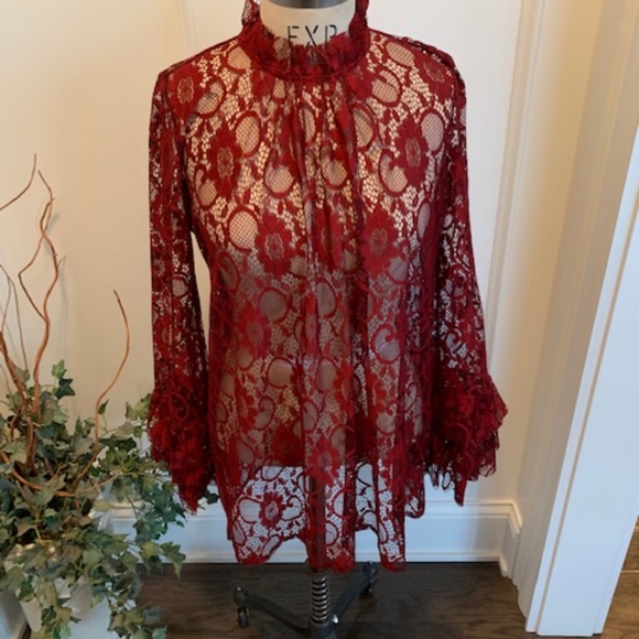 Ina Tops - INA Women's Lace Tunic with Ruffle Sleeves